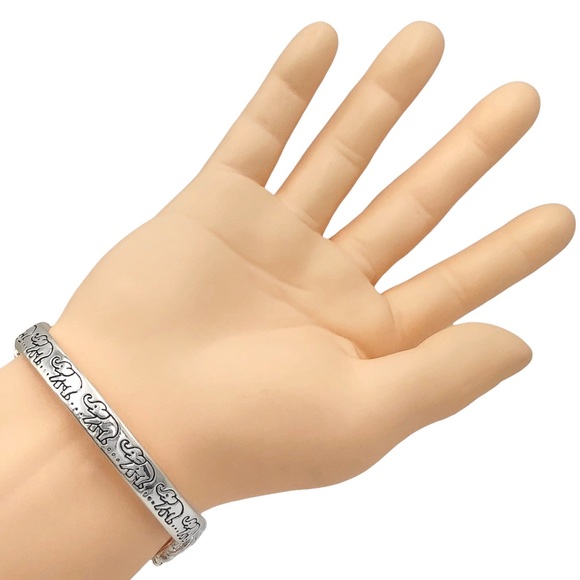 Elephant Family Parade Silver Statement Hinged Bangle Bracelet - Picture 4 of 4